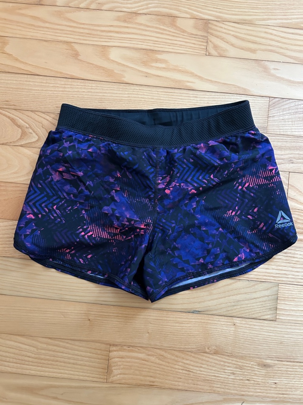 Reebok Girls’ Black and Purple Geometric Athletic Shorts